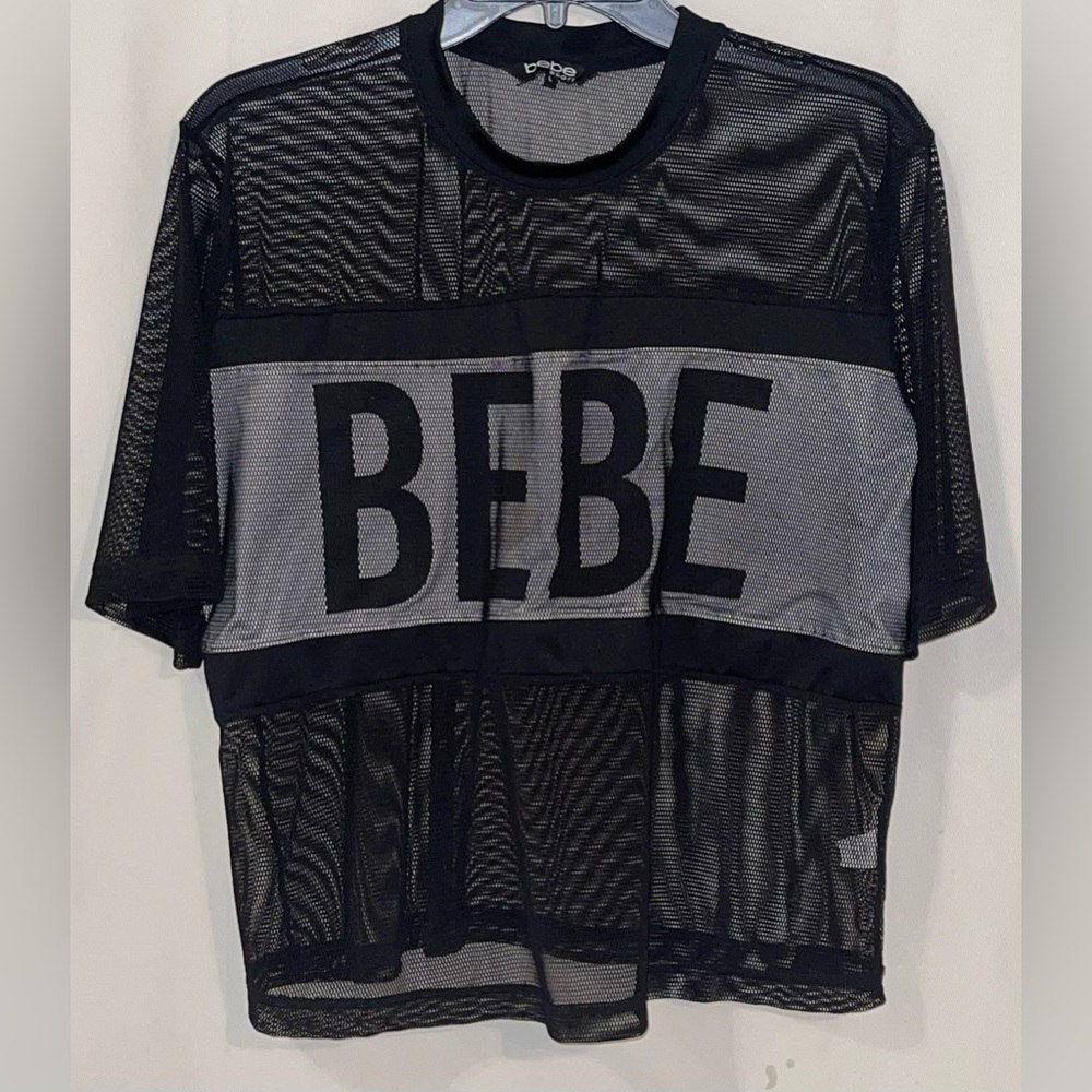 Bebe Black Mesh Women's Top
